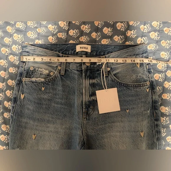 NWT Pistola Lexi Confetti Heart Embroidered Bowed Straight Jeans | Size 28 - Picture 8 of 9